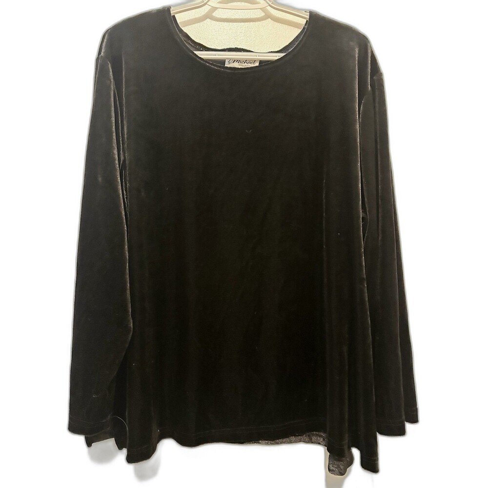 Vintage 90s Arielle & Michael Black Stretch Velvet Long Sleeve Top Size 3X